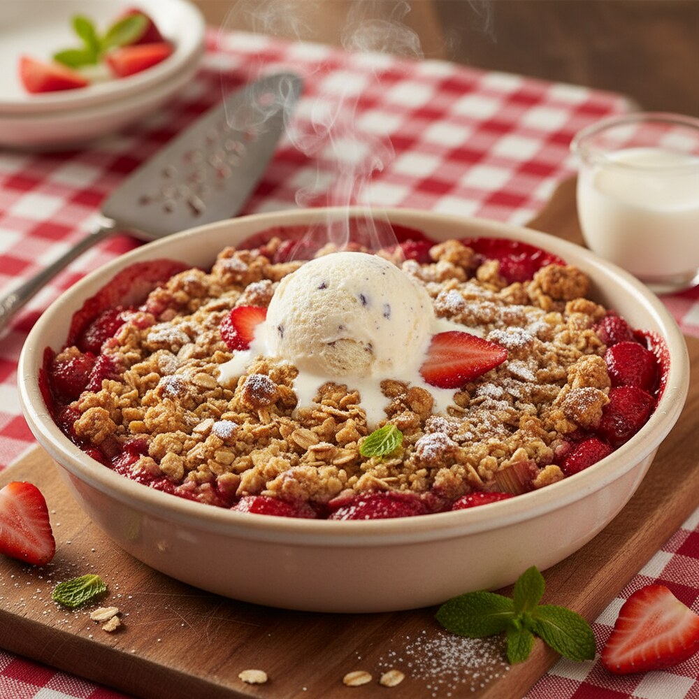 Crumble aux Fraises et à la Rhubarbe