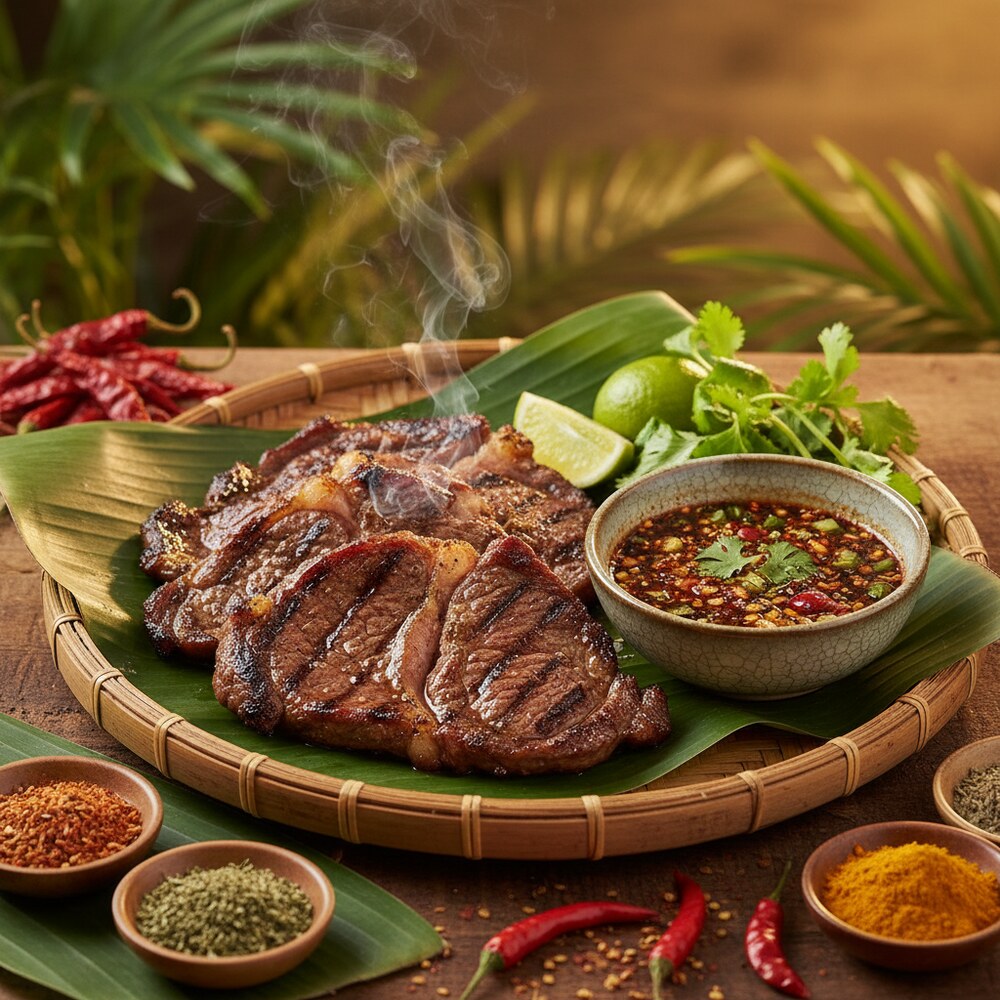 Steaks de cou de bœuf grillés avec sauce trempette épicée