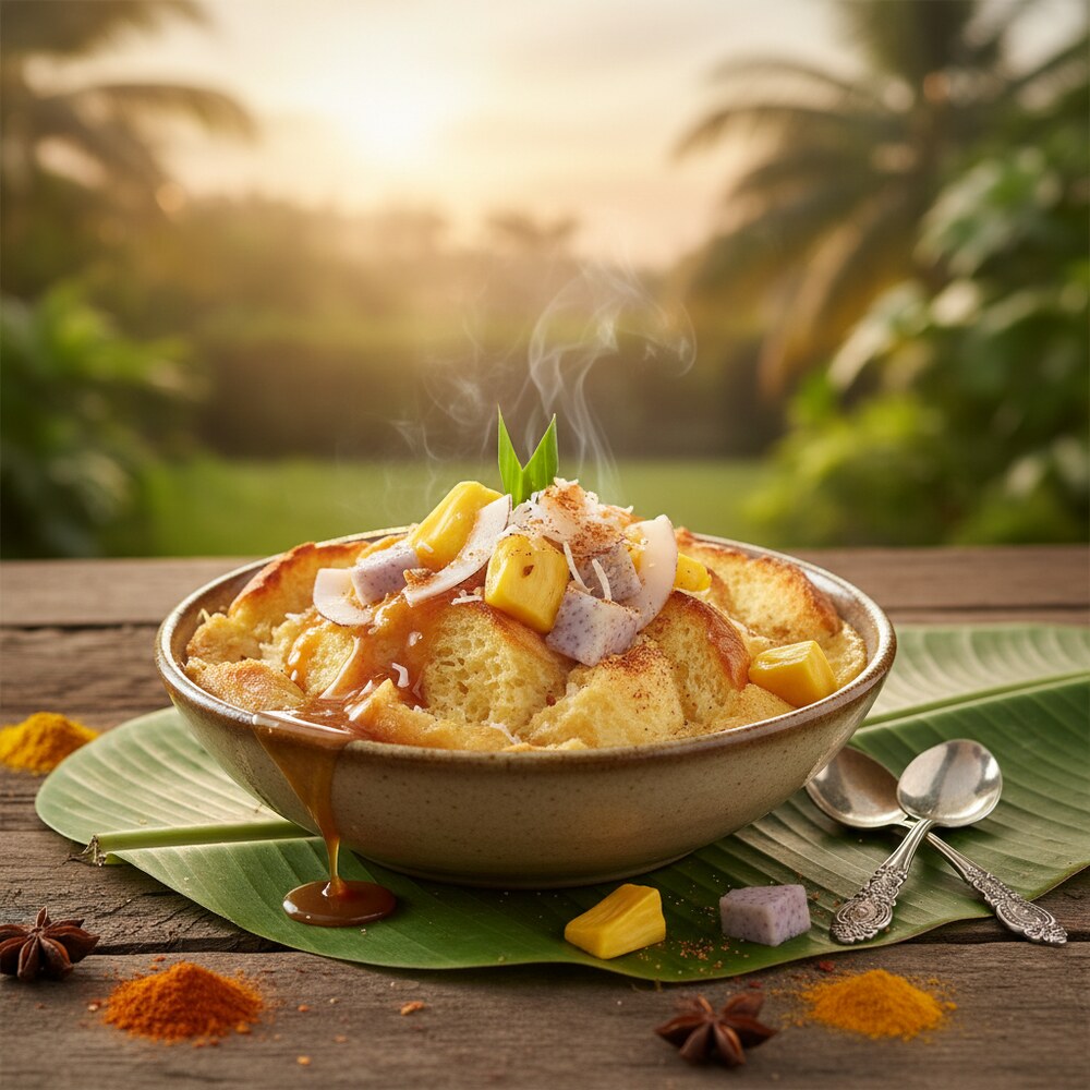 Pouding au pain et à la noix de coco à la thaïlandaise