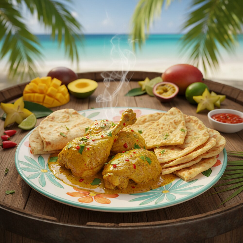 Trinidadianisches Curry-Huhn und Roti