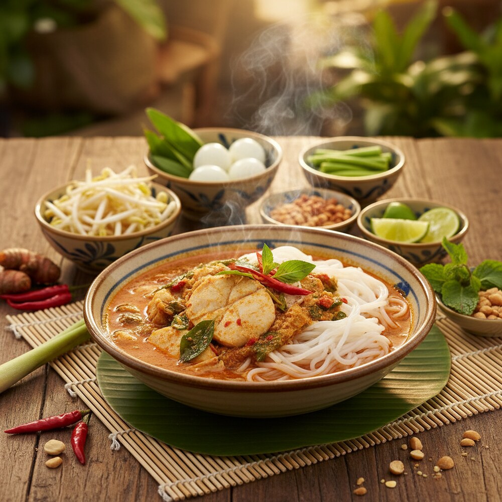 Khanom Jeen Nam Ya (Nouilles de riz à la sauce curry de poisson)