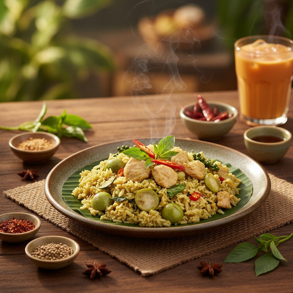 Khao Pad Gaeng Keow Wan Gai (Riz frit au poulet au curry vert)