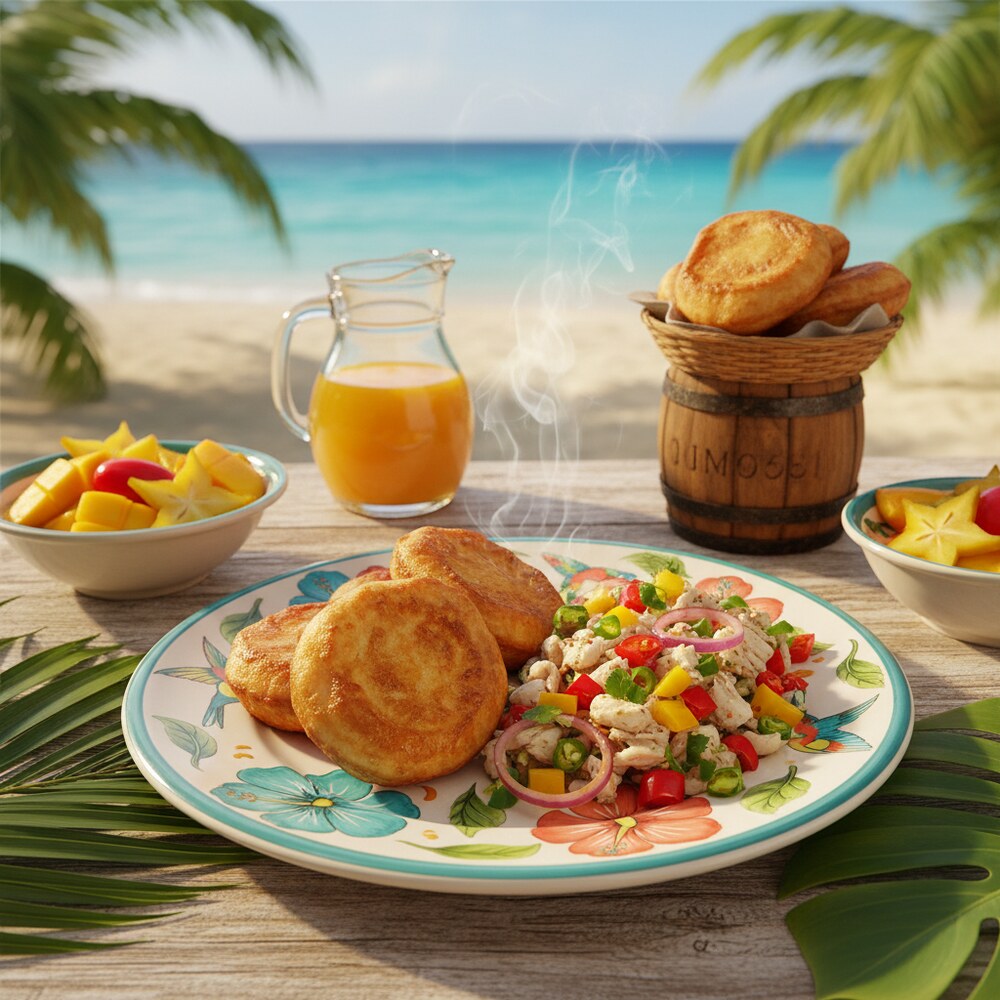 Trinidadianische Gebratene Fischbrötchen (Saltfish Buljol)