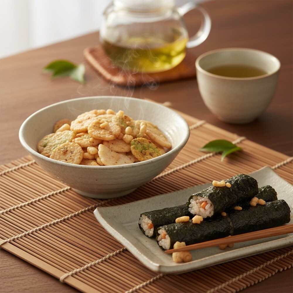 Arare (Crackers de riz) et rouleaux de Nori