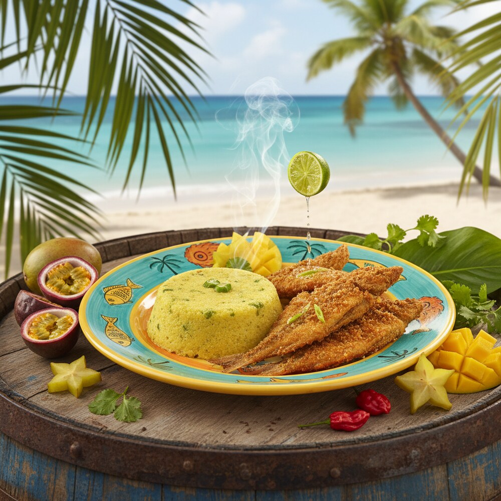 Barbados Cou-Cou und Gebratener Fisch