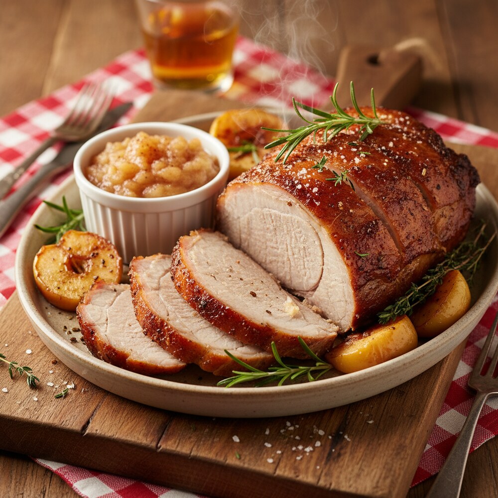 Rôti de porc à la compote de pommes
