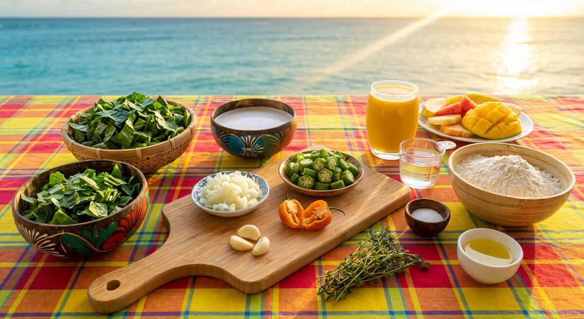 Mise en place: Callaloo et Beignets