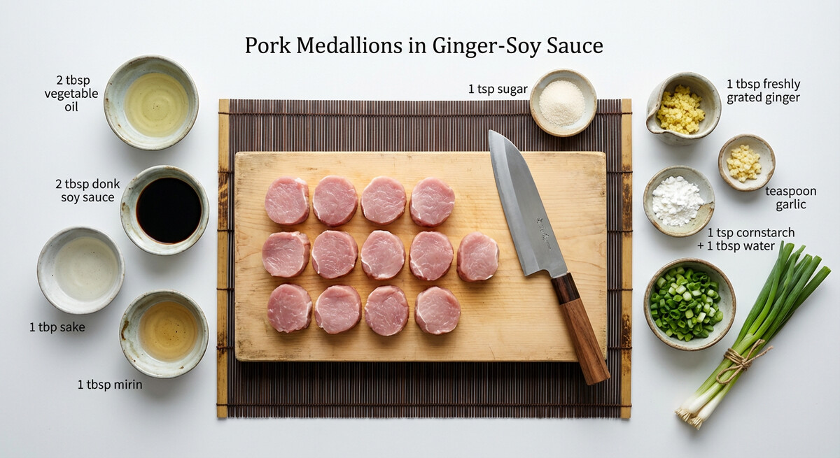 Mise en place: Médaillons de Porc Sauce Soja Gingembre