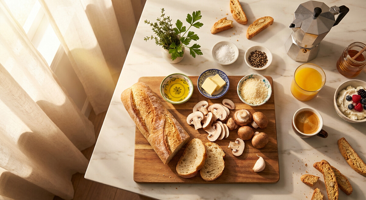 Mise en place: Crostini aux Champignons