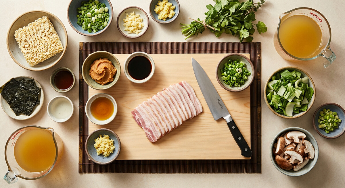 Mise en place: Soupe de nouilles au Miso et Porc