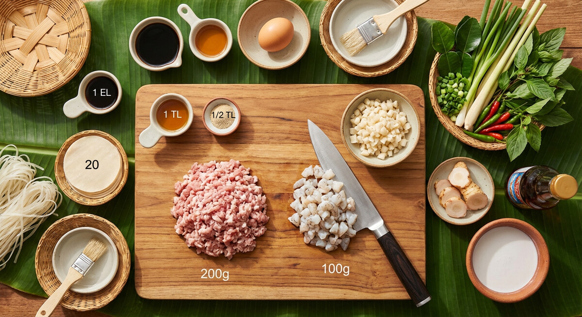 Mise en place: Raviolis à la vapeur au porc (Kanom Jeeb)