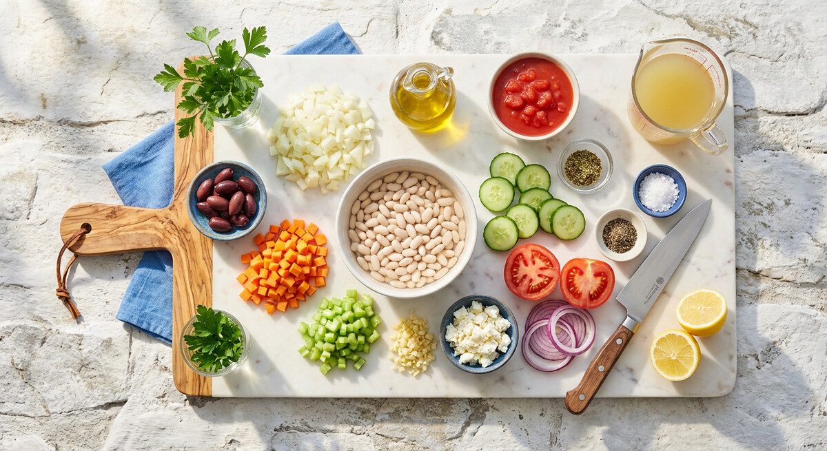 Mise en place: Fasolada (Sopa de Frijoles)