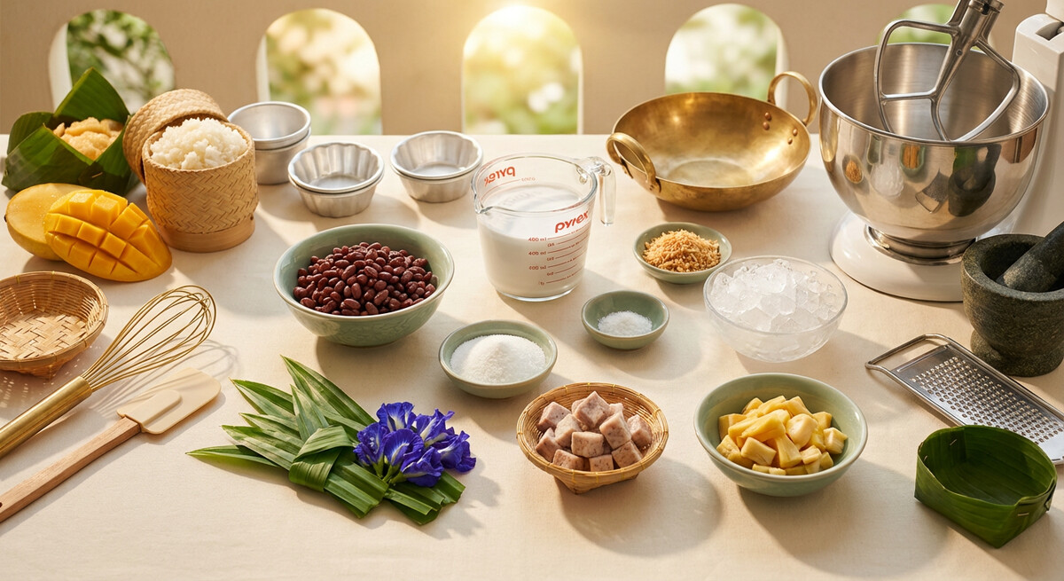 Mise en place: Haricots rouges thaïlandais au lait de coco et à la glace
