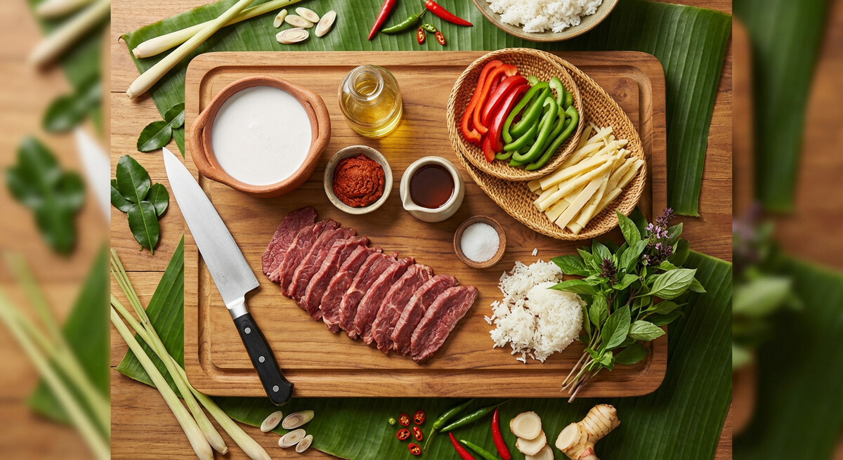 Mise en place: Curry Thaï au Bœuf et aux Légumes (Gaeng Neua)