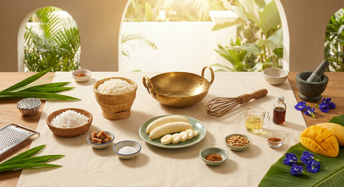 Mise en place: Riz gluant thaï frit à la banane