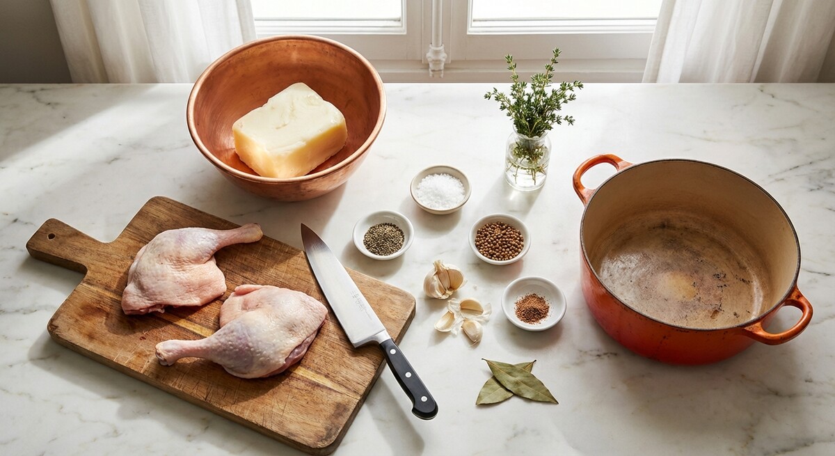 Mise en place: Confit de Pato