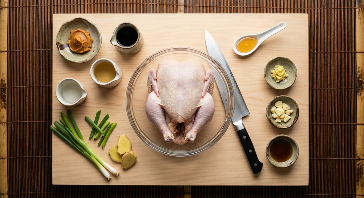 Mise en place: Poulet rôti au miso