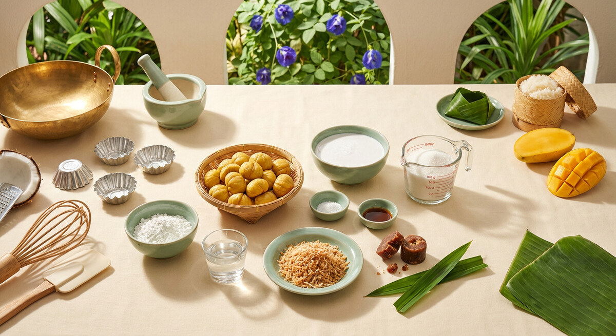 Mise en place: Pudding thaï à la noix de coco et aux châtaignes