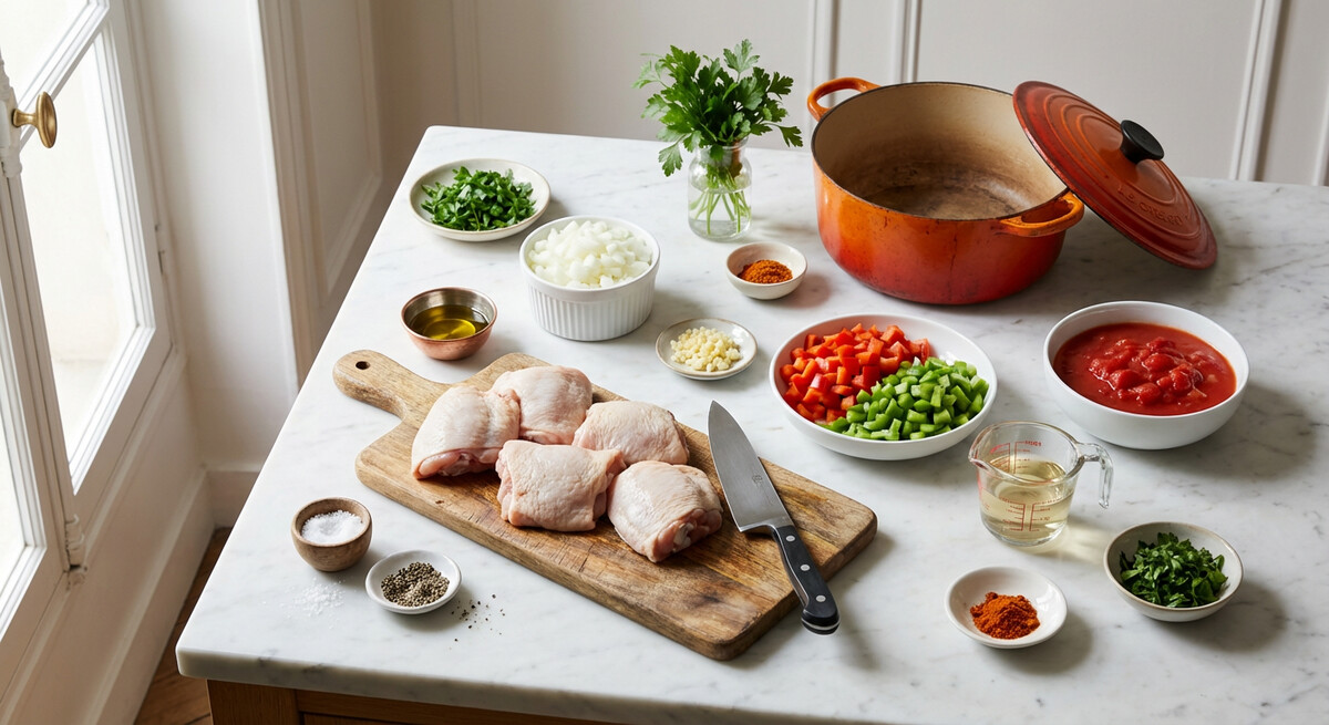 Mise en place: Pollo a la Vasca