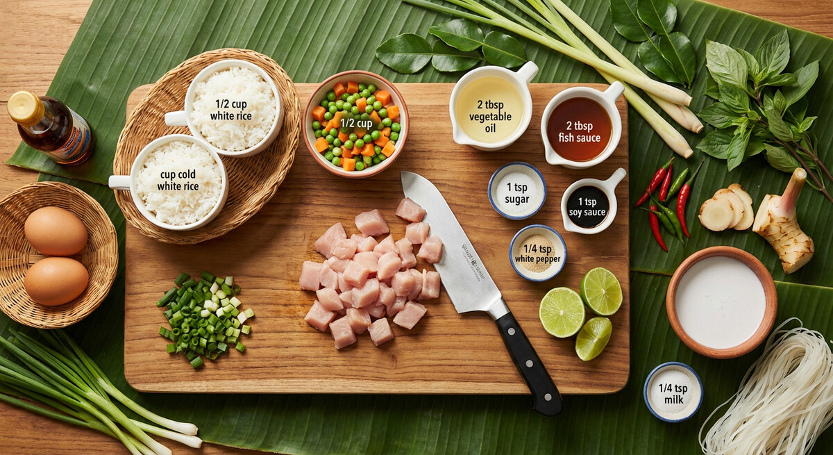 Mise en place: Riz sauté au poulet (Khao Pad Gai)