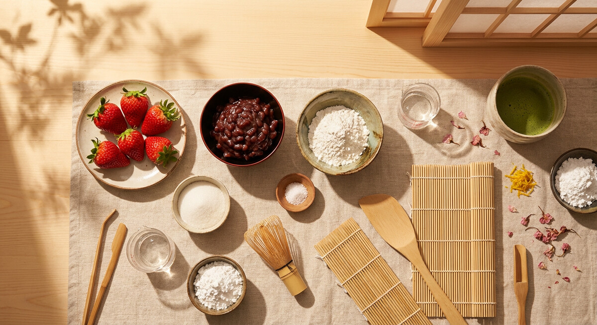 Mise en place: Ichigo Daifuku (Mochi à la Fraise)