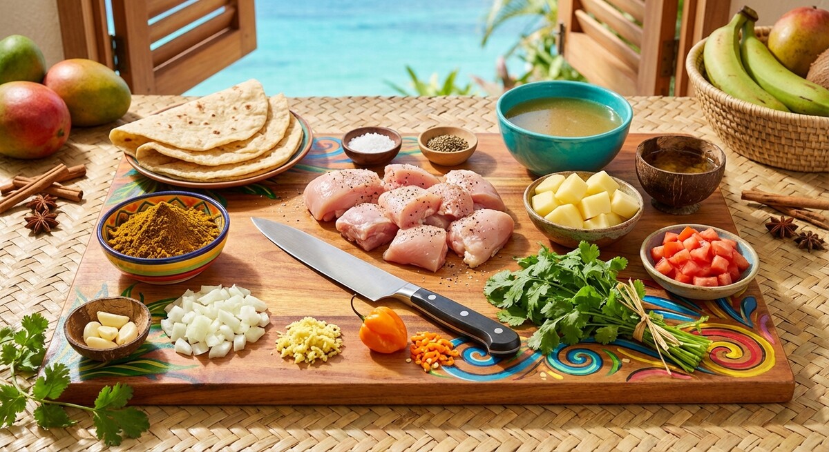 Mise en Place: Trinidadianisches Curry-Huhn und Roti