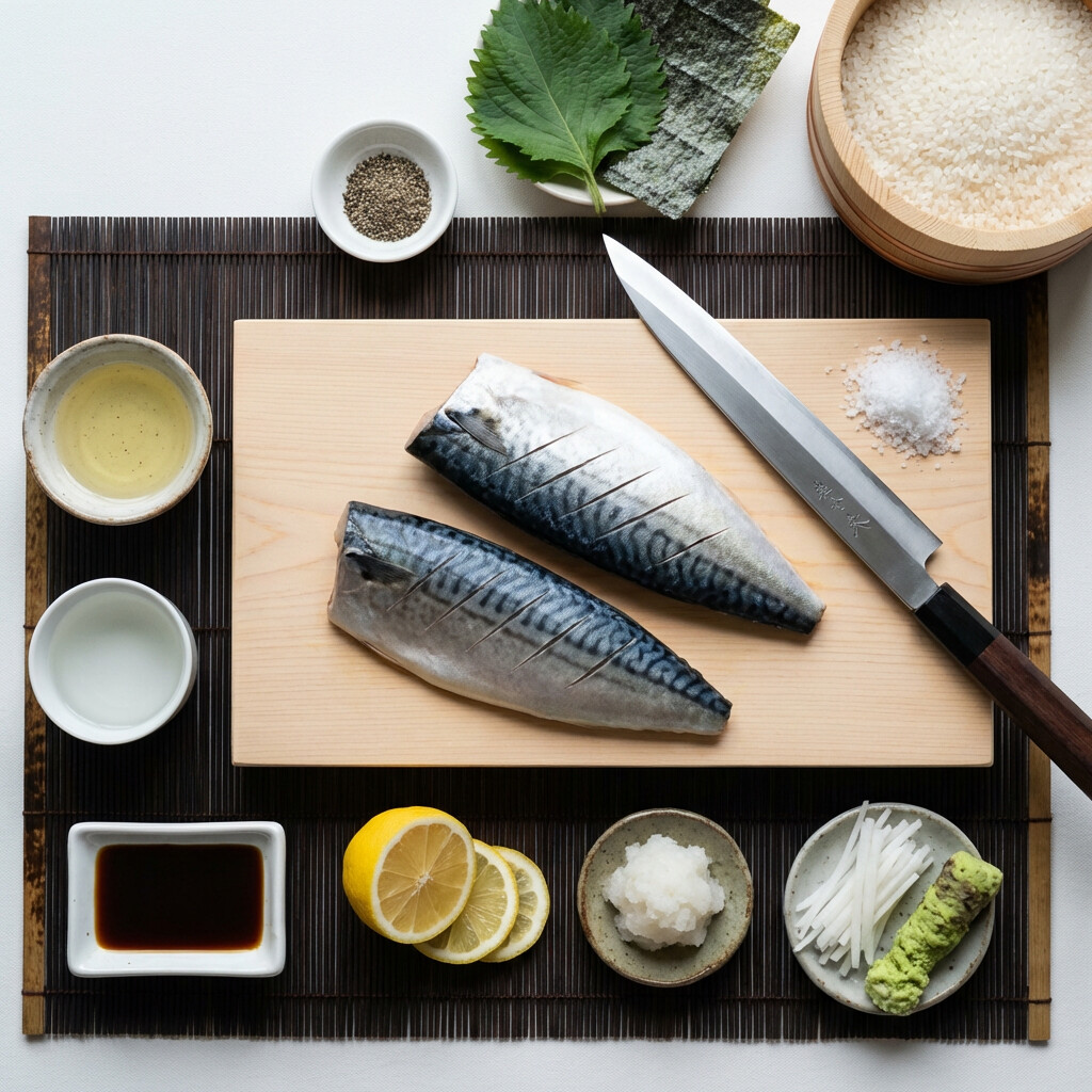 Mise en place: Maquereau grillé au sel (Shioyaki)