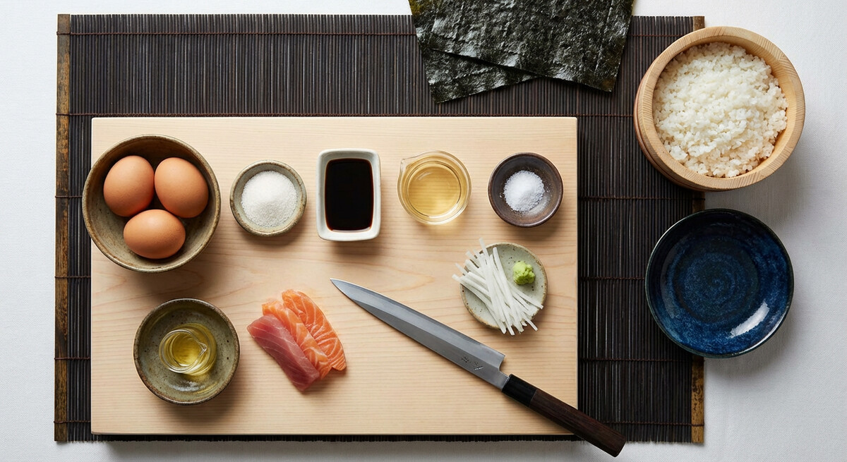 Mise en place: Tamagoyaki avec Riz et Nori