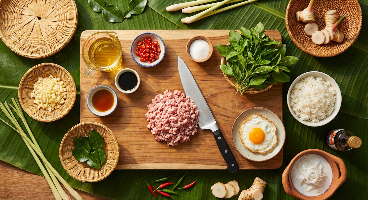 Mise en place: Pad Krapow Moo (Porc sauté au basilic sacré)