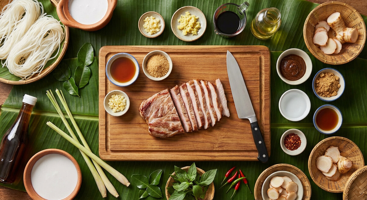 Mise en place: Porc grillé à la sauce tamarin