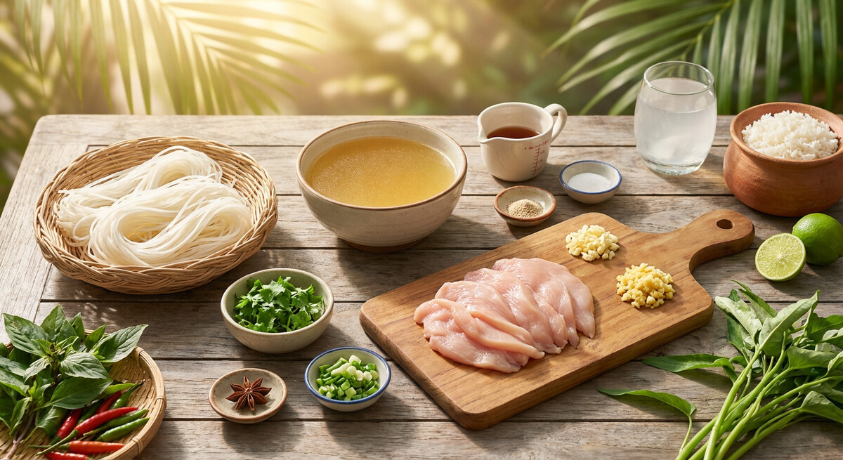 Mise en place: Kuay Tiew Nam Sai (Soupe de nouilles au poulet claire)