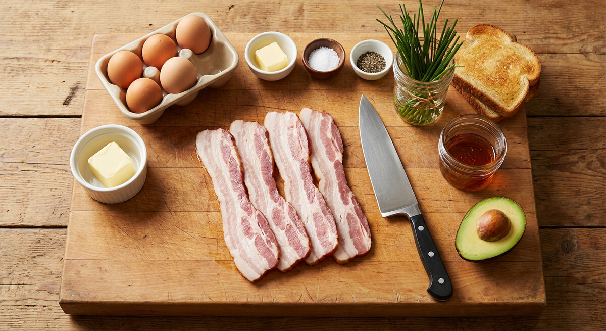 Mise en place: Bacon et œufs