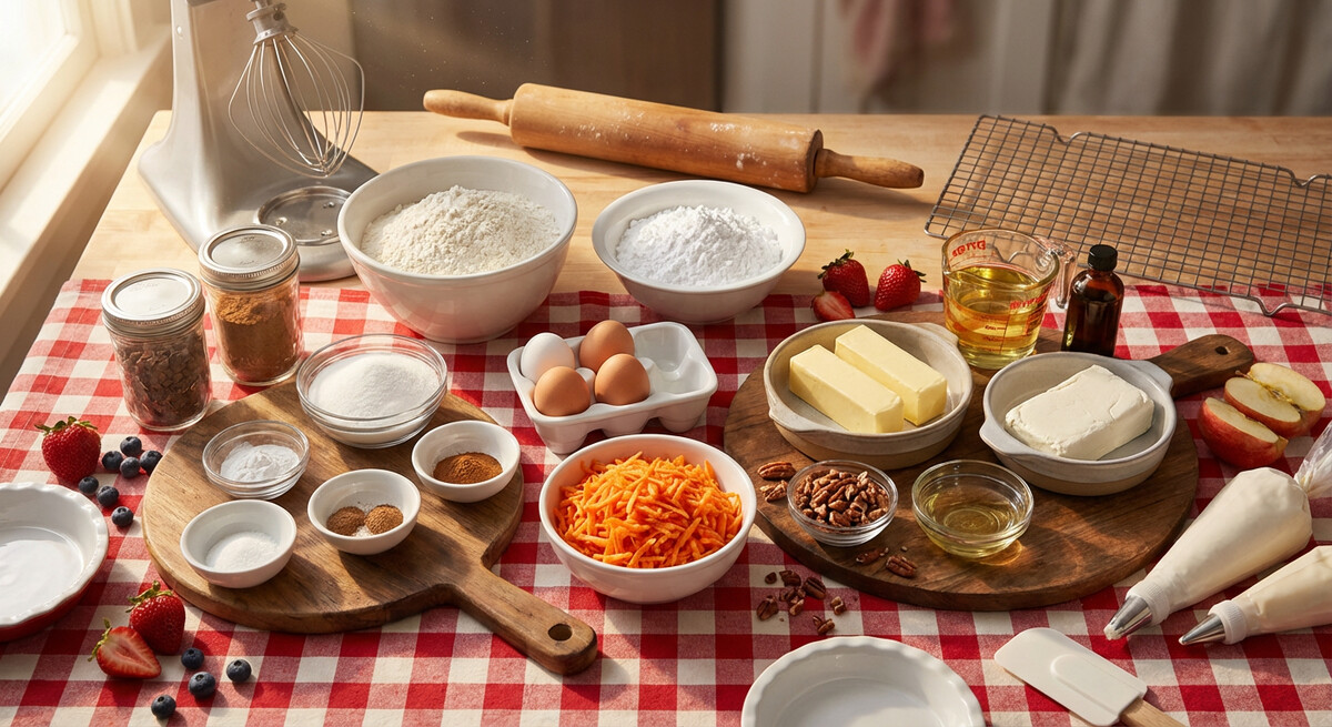 Mise en place: Gâteau aux carottes et glaçage au fromage à la crème