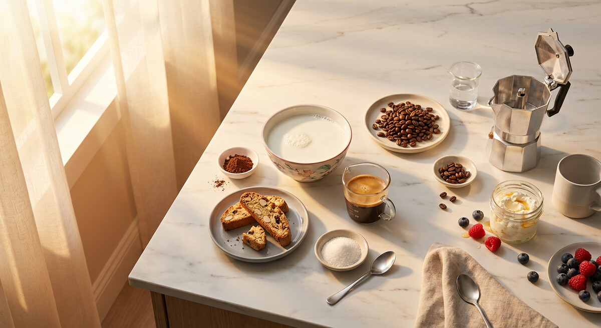 Mise en place: Caffè Latte con Biscotti