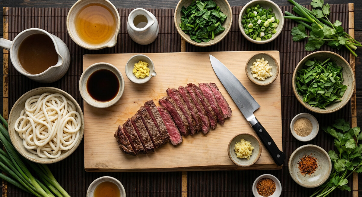 Mise en place: Bœuf Udon au Gingembre