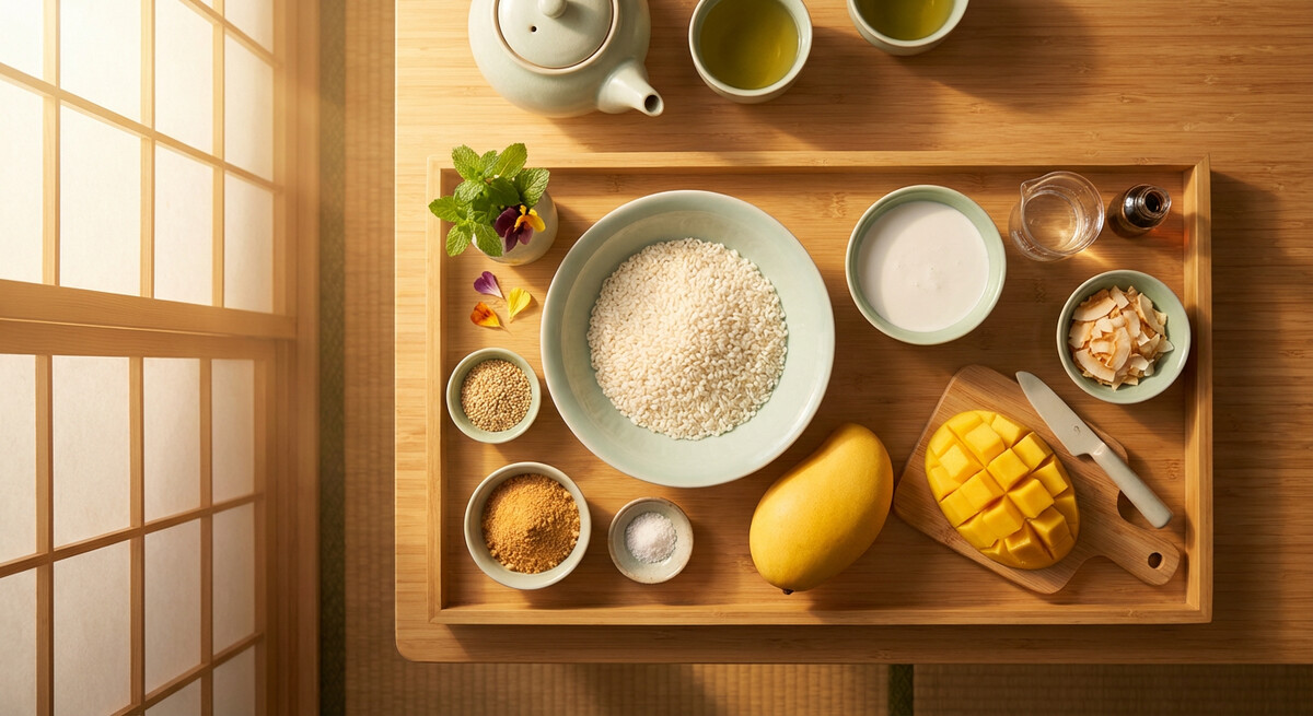 Mise en place: Riz gluant à la mangue pour le petit-déjeuner