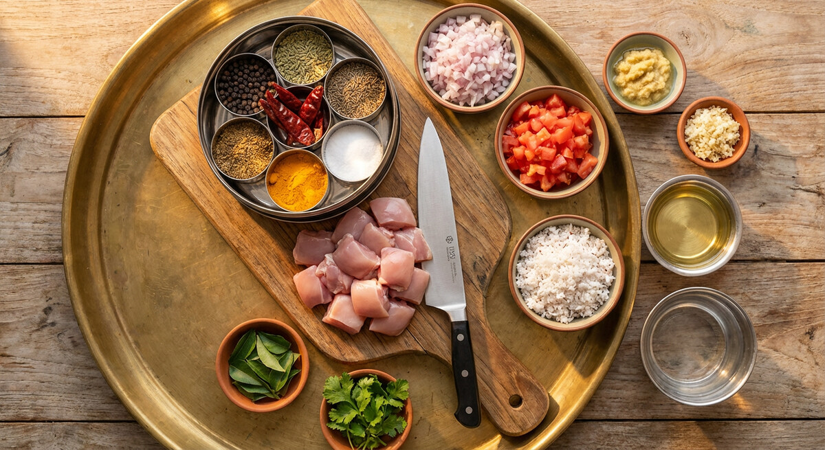 Mise en place: Pollo Chettinad
