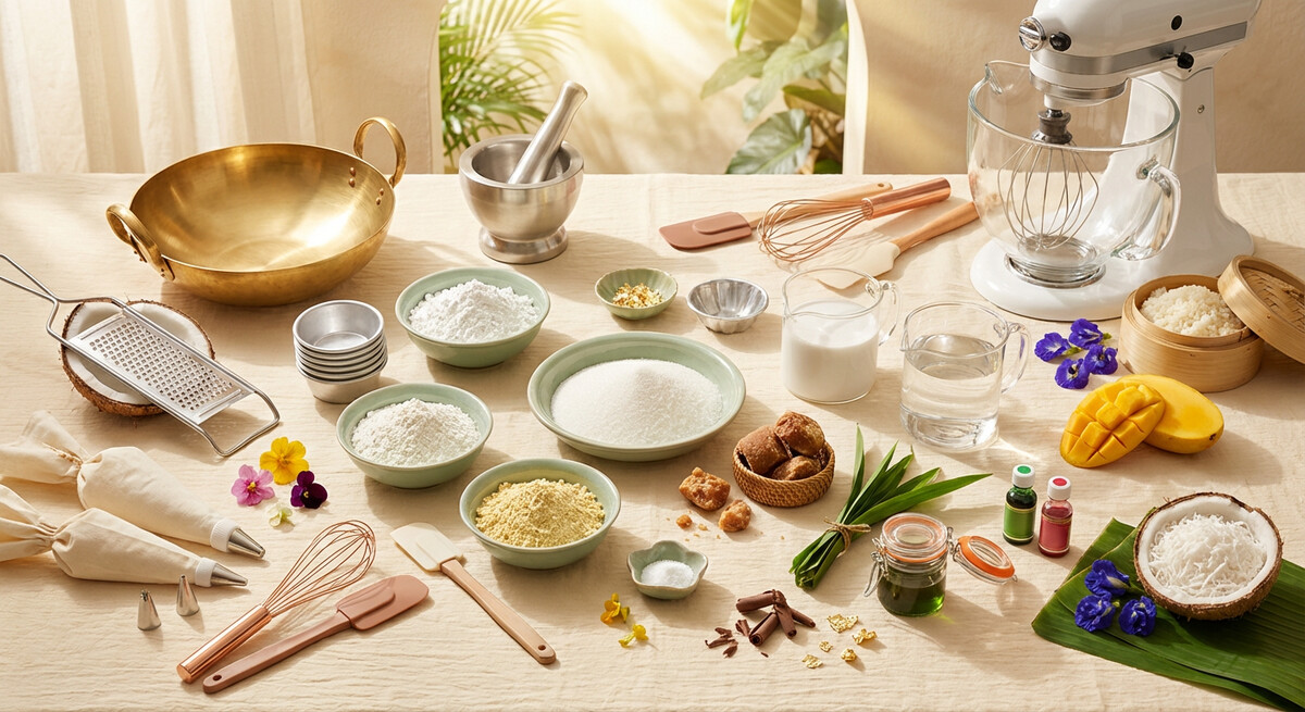 Mise en place: Gâteau Miel Vapeur (Kanom Chan)