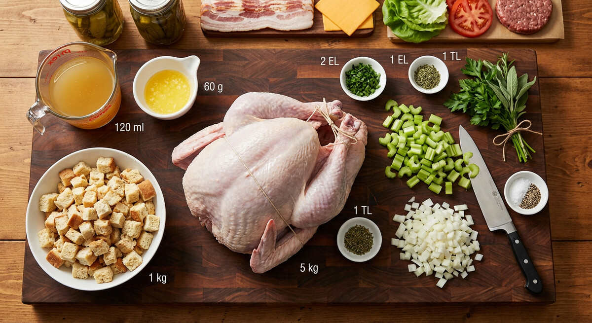 Mise en place: Dinde rôtie farcie