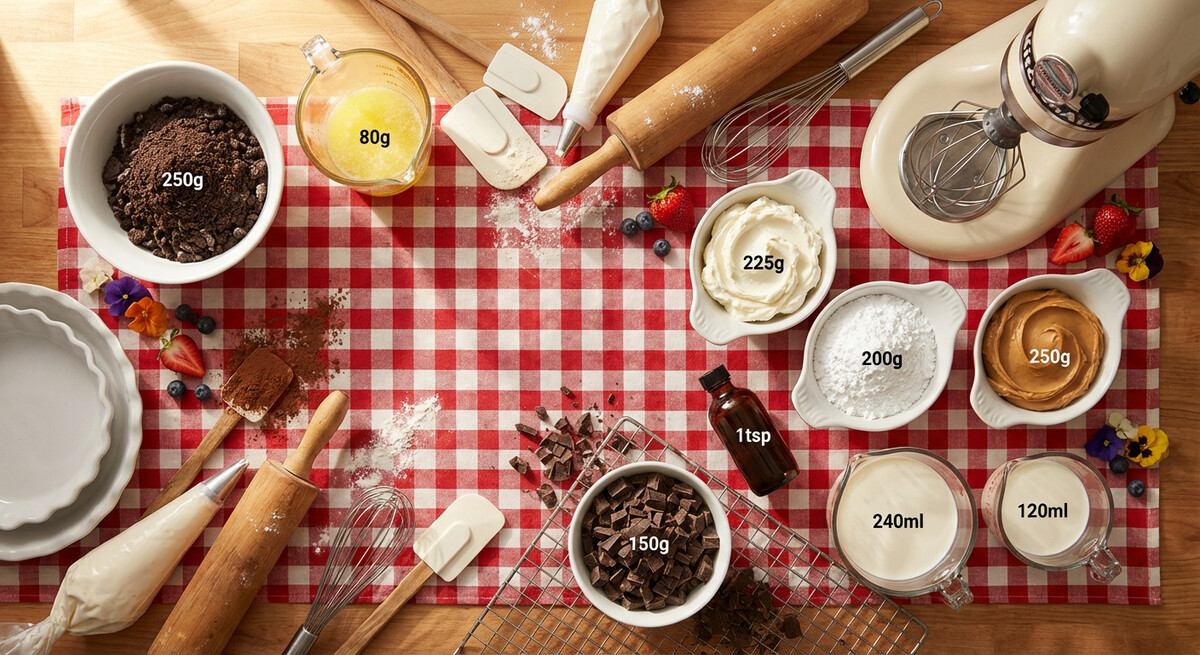 Mise en place: Tarte au chocolat et beurre de cacahuète sans cuisson