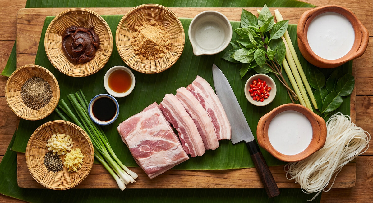 Mise en place: Porc grillé à la sauce tamarin