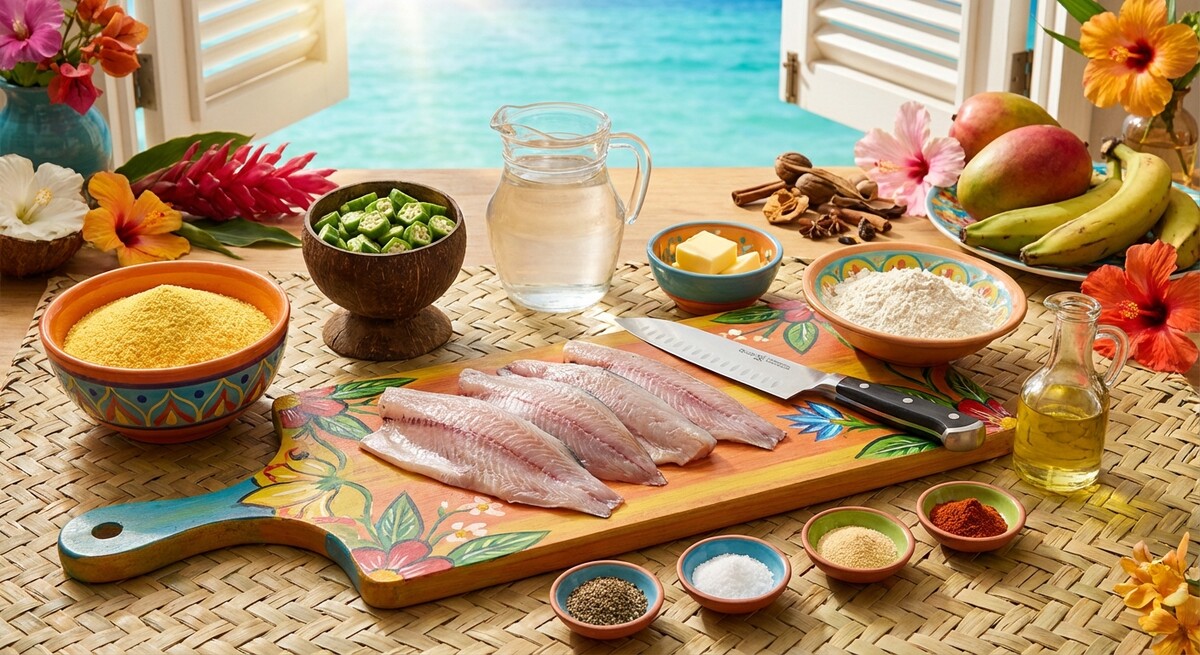 Mise en Place: Barbados Cou-Cou und Gebratener Fisch