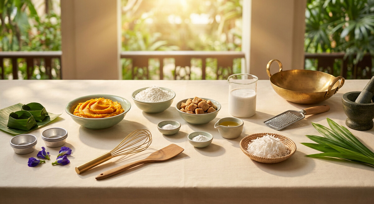 Mise en place: Gâteau de Riz à la Citrouille Cuit à la Vapeur (Kanom Fak Thong)
