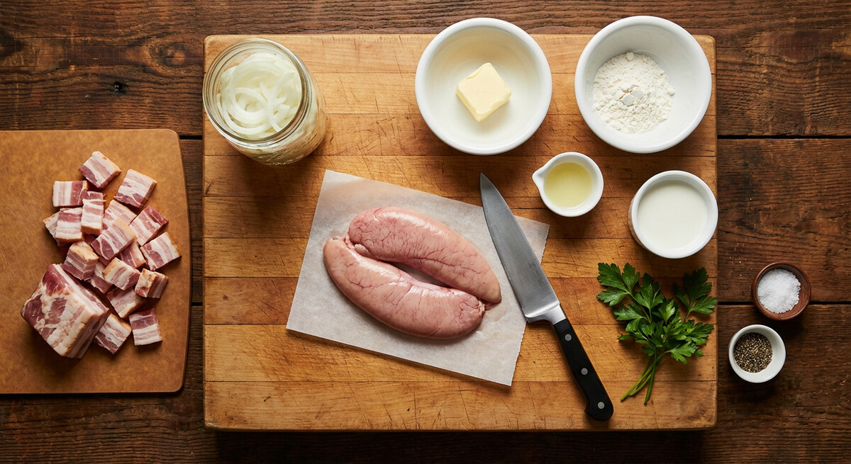 Mise en place: Rognes de Doré avec Lardons et Oignons