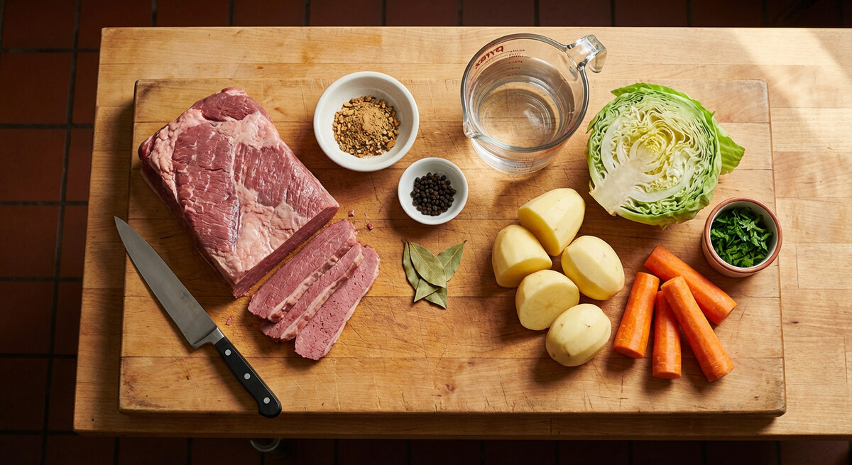 Mise en place: Corned Beef et Chou