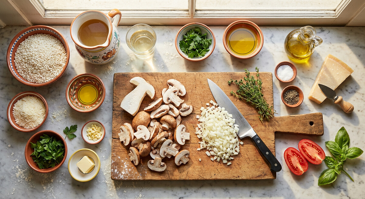 Mise en place: Risotto de Champiñones