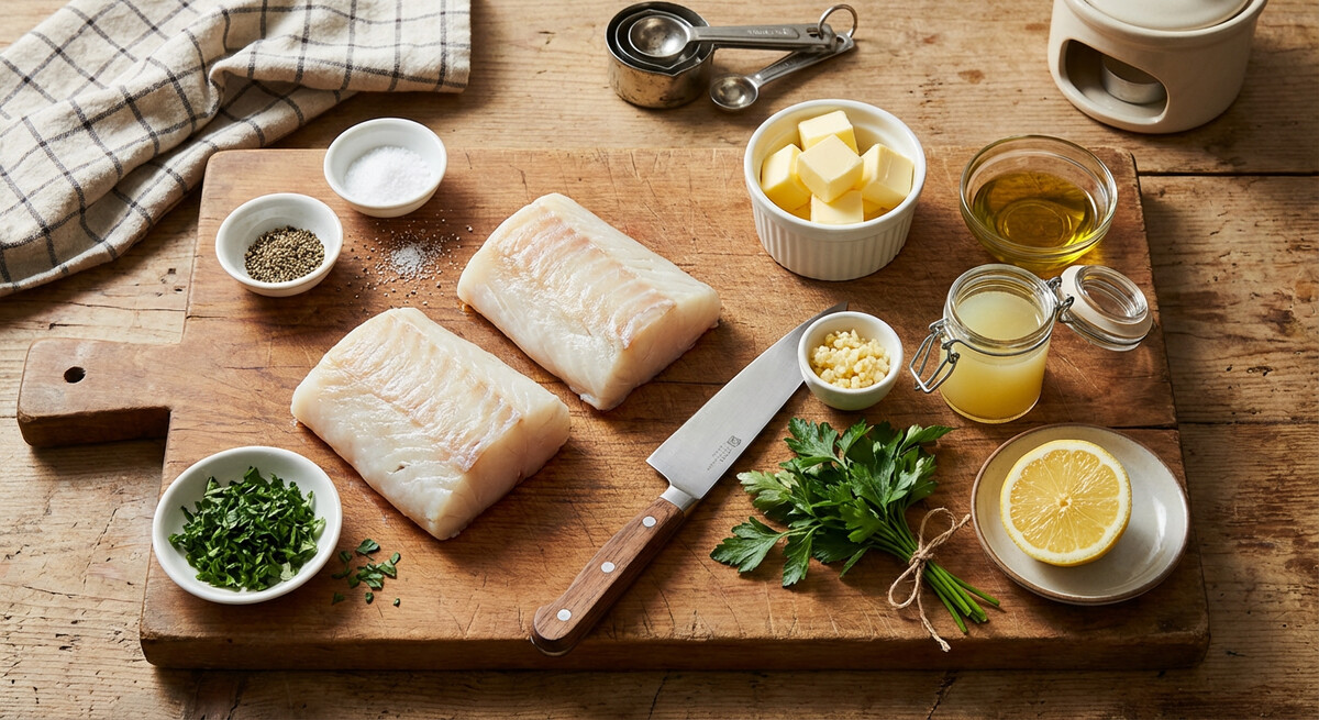 Mise en place: Cabillaud au four avec sauce au beurre citronné